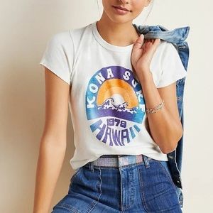 ♥️… Anthropologie T-Shirt JUNK FOOD Graphic KONA SURF Wave Hawaii Tee L